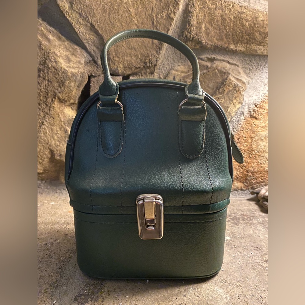 Vintage Green Leather Train Case